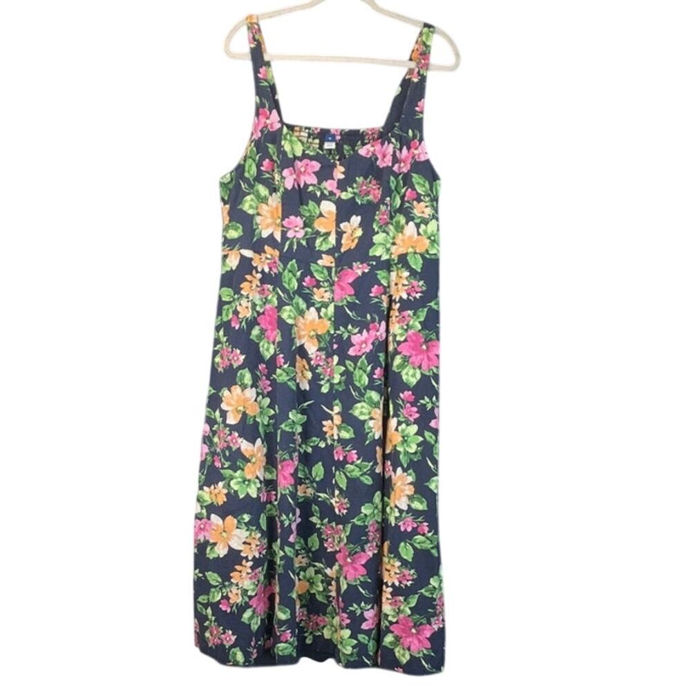 Old Navy Women XL Navy Floral Linen Blend Sleeveless Coastal/LagenVacationDress